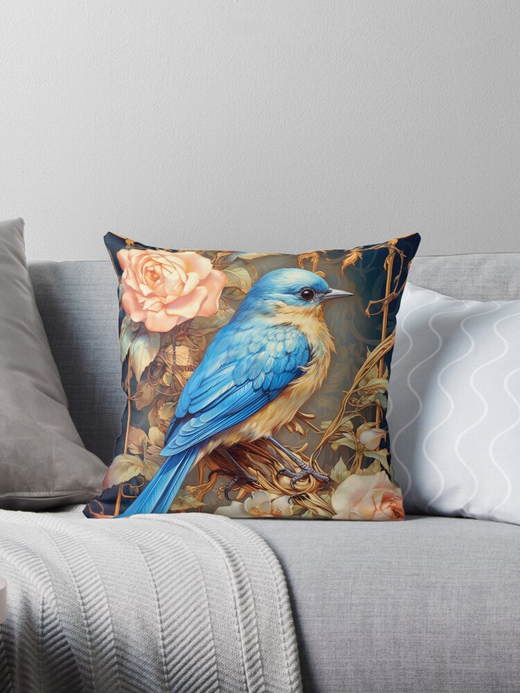 Blue shop bird pillow