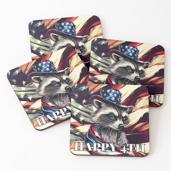 Item preview, Happy 4th of july american flag raccoon in hat and scarf designed and sold by TomFrontierArt.