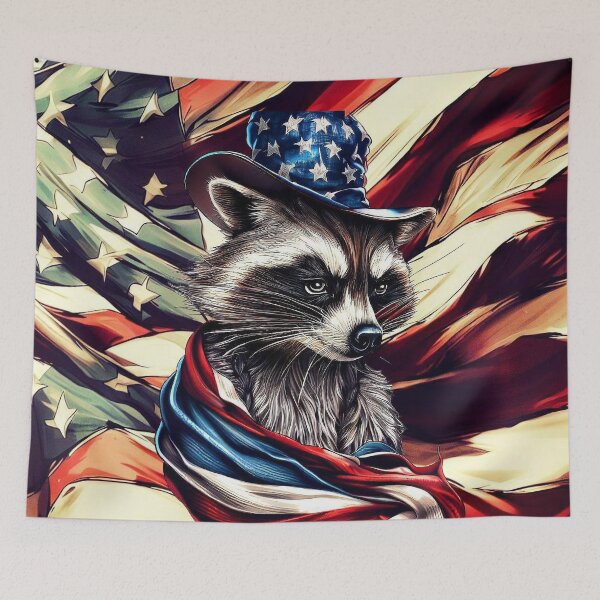 Item preview, Happy 4th of july american flag raccoon in hat and scarf designed and sold by TomFrontierArt.