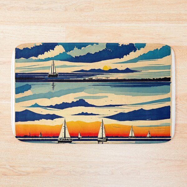 Item preview, Serenity at Sunset: A Bernard Buffet-Inspired Sailboat Harbour designed and sold by RedArtG09.