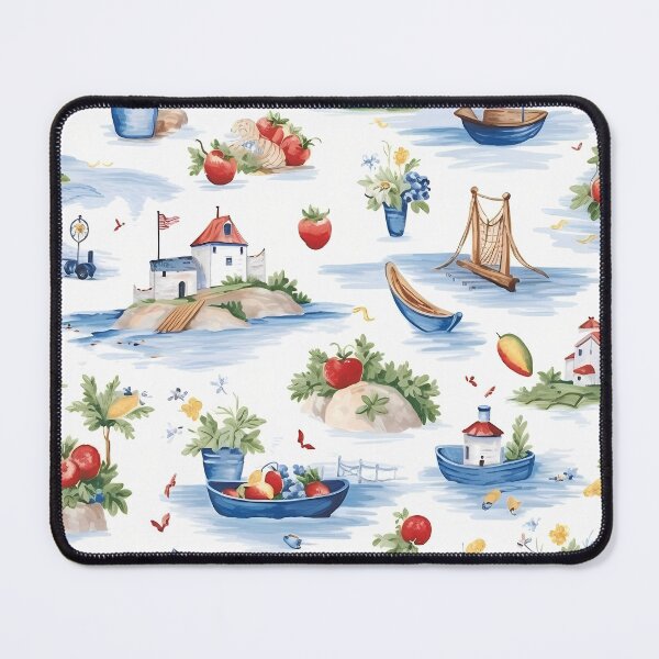 Item preview, Aquarelle strawberries and flowers festivities with whimsical boats and houses designed and sold by OrganicDSGN.