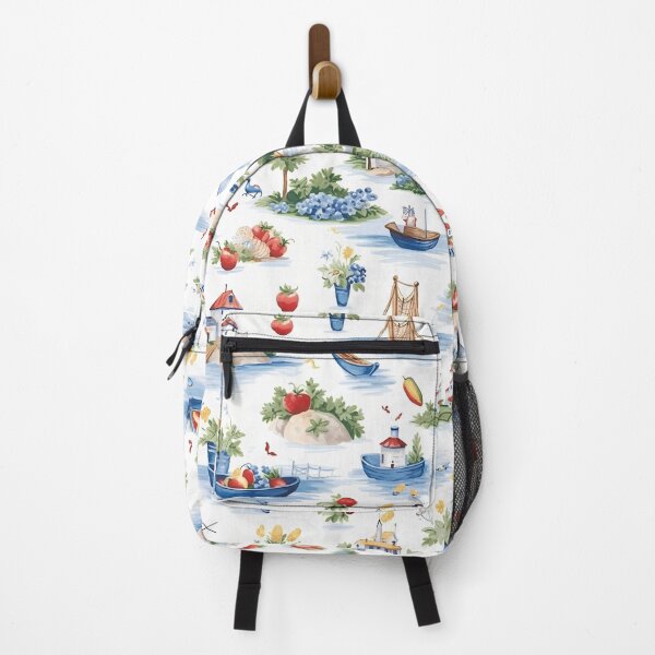 Item preview, Aquarelle strawberries and flowers festivities with whimsical boats and houses designed and sold by OrganicDSGN.