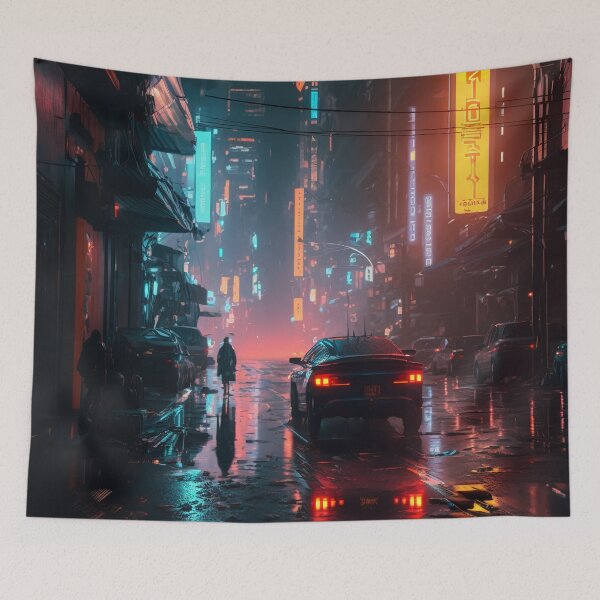 Item preview, Rain-Soaked Cyberpunk Street designed and sold by cyberartmaker.
