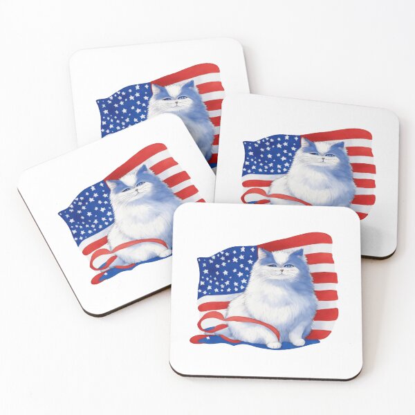 Item preview,  patriot white cat  against the background of the flag designed and sold by jkrphoto.