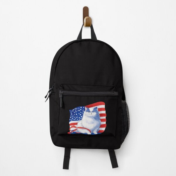 Item preview, patriot white cat against the background of the flag designed and sold by jkrphoto.