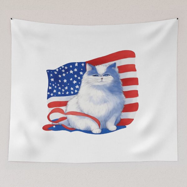 Item preview,  patriot white cat  against the background of the flag designed and sold by jkrphoto.