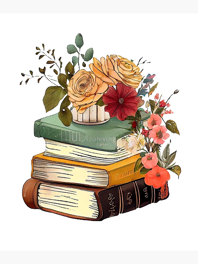 Watercolor Floral Books Clipart, Books and flowers