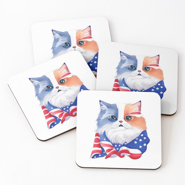 Item preview,   patriot white and red cat  against the background of the flag designed and sold by jkrphoto.