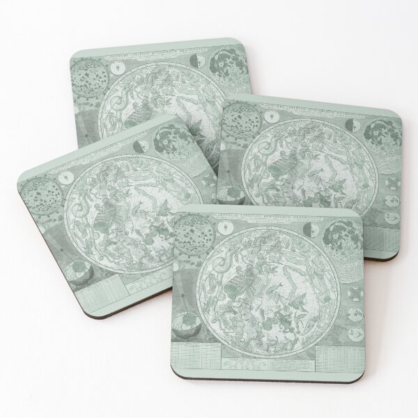 Item preview, Celestial Star Map Zodiac Constellation of Southern Sky Monochromatic Green designed and sold by VintageArchive.