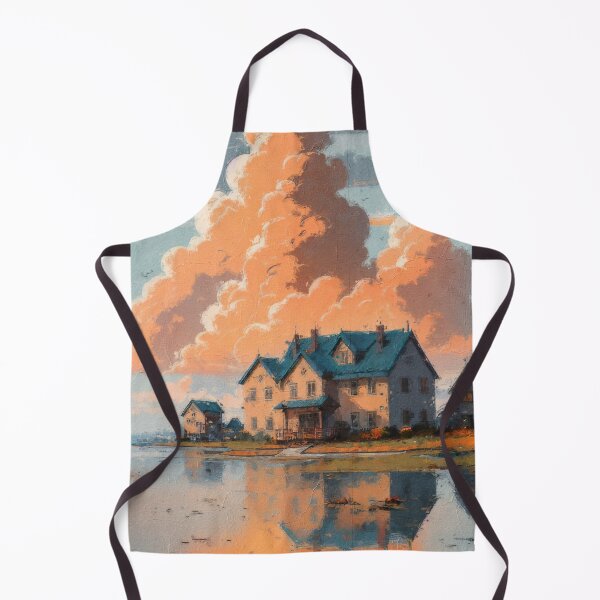 Item preview, Animated image of a home by the water, cloudy sky, a few clouds, a red lamp and some purple houses designed and sold by Nava Sophia.