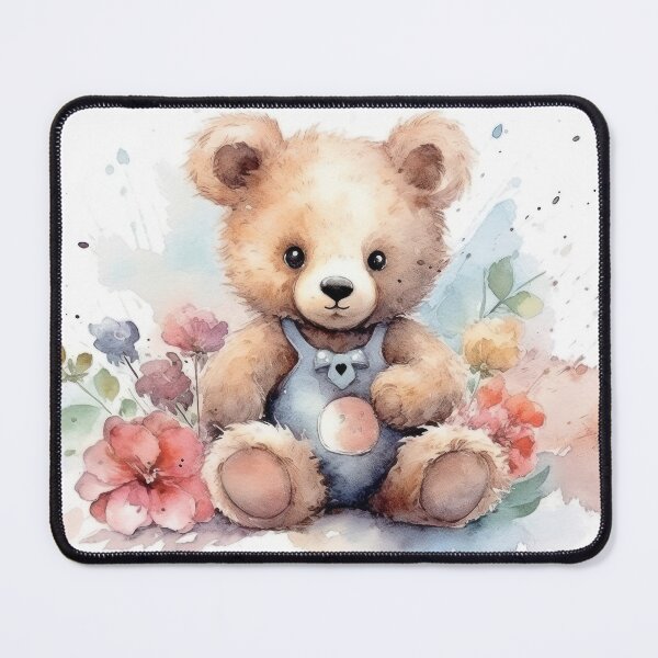 Item preview, Watercolor teddy bear with flowers designed and sold by rainseedart.