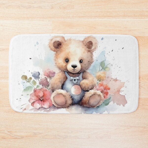 Item preview, Watercolor teddy bear with flowers designed and sold by rainseedart.