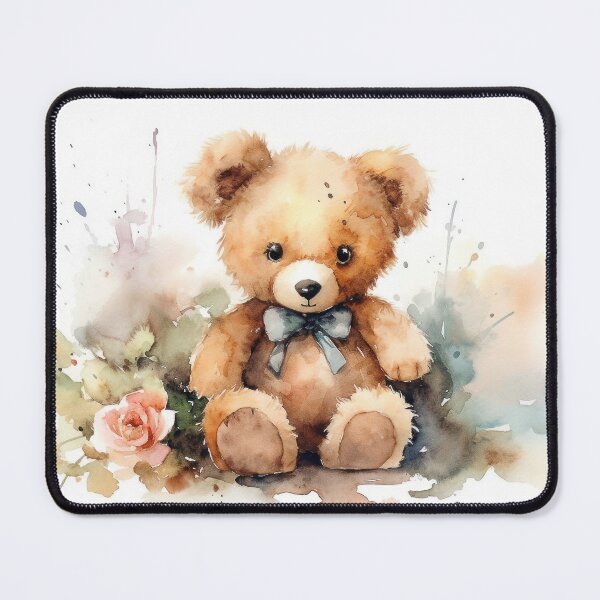 Item preview, Watercolor teddy bear with flowers designed and sold by rainseedart.