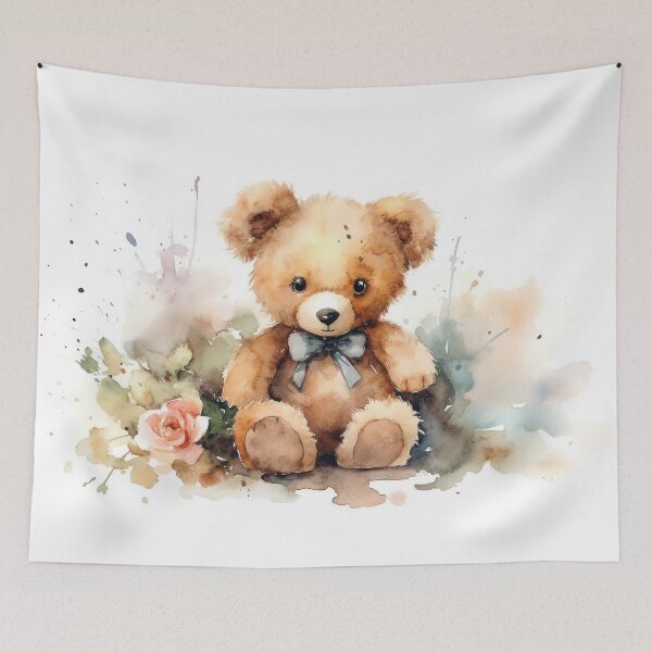 Item preview, Watercolor teddy bear with flowers designed and sold by rainseedart.