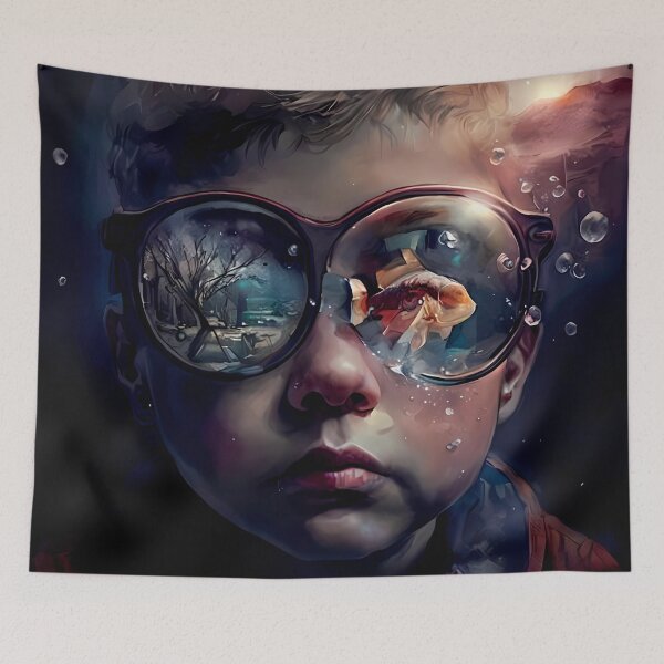 Item preview, Digital Art: Futuristic Boy with Glasses - Blending Nature and Urban designed and sold by PixelSpectrum.