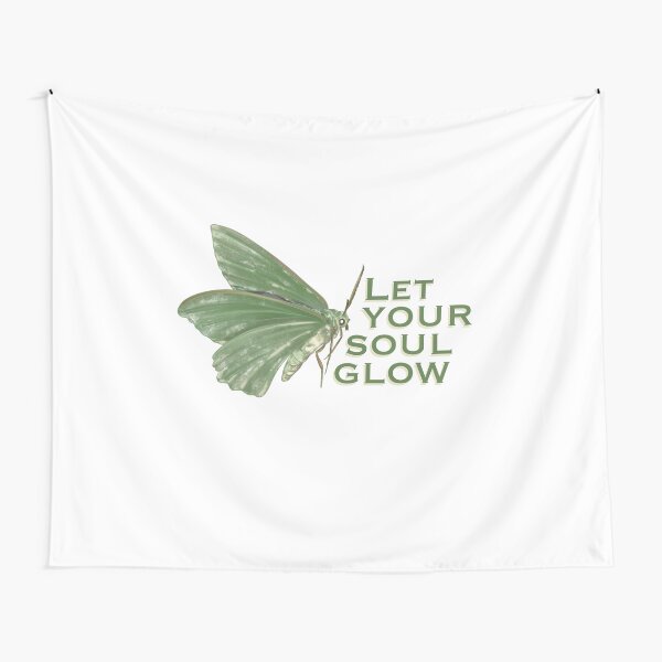 Green Aesthetic Moth Let Your Soul Glow Tapestry
