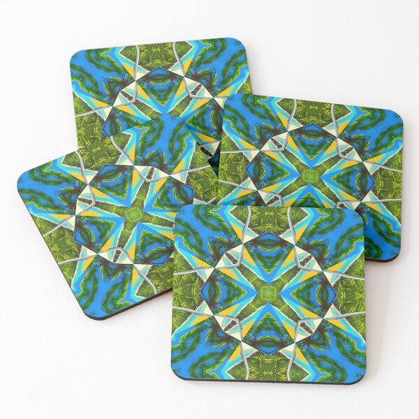 Item preview, Gorgeous geometric patchwork painting of exotic summer vacations: Blue sky Beach Sun Coconut Sand - Inspiring gift idea to escape to paradise! designed and sold by Ralek.