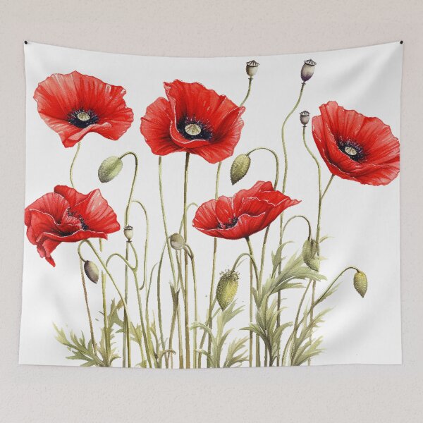 Aperçu de l'œuvre Coquelicot rouge coloré Motif floral linéaire calmant créée et vendue par ArchanaAsh.