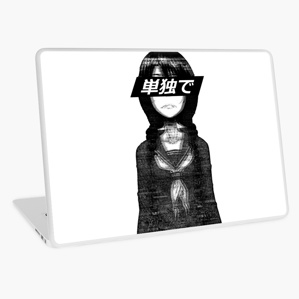 Alone Black And White Sad Japanese Aesthetic Laptop Skin By