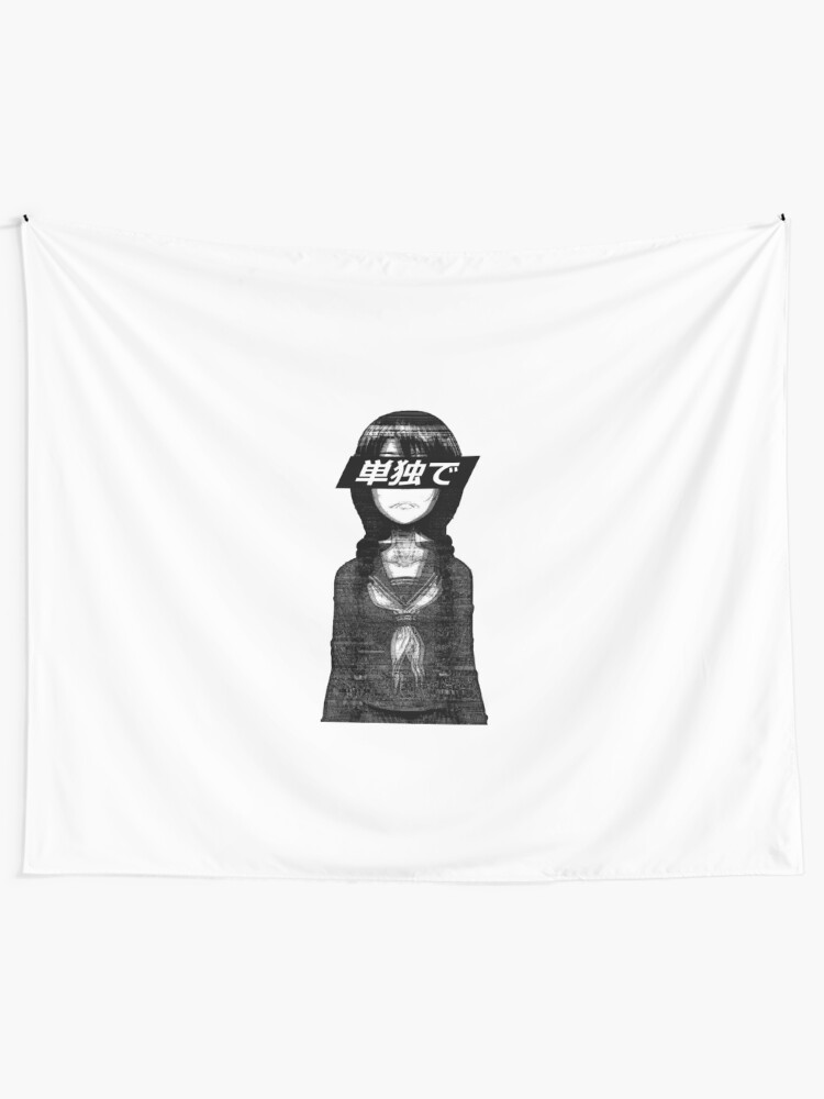Alone Black And White Sad Japanese Aesthetic Wall Tapestry