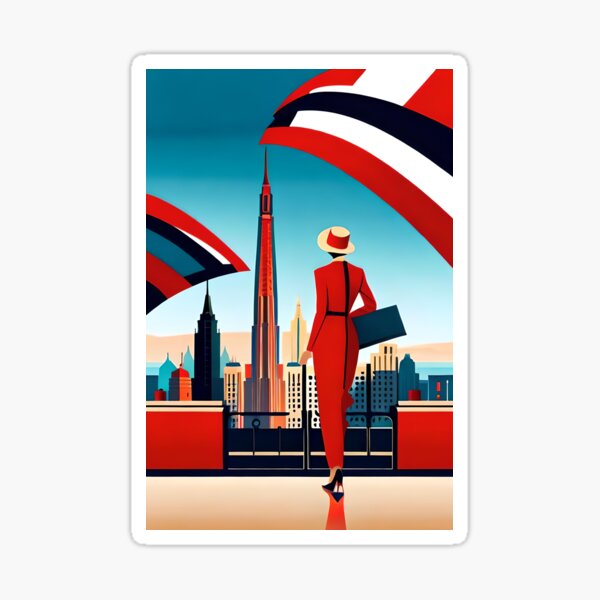 Item preview, ART DECO WOMAN ON THE CITY BOARWALK  designed and sold by JIMBOBS WALL ART.