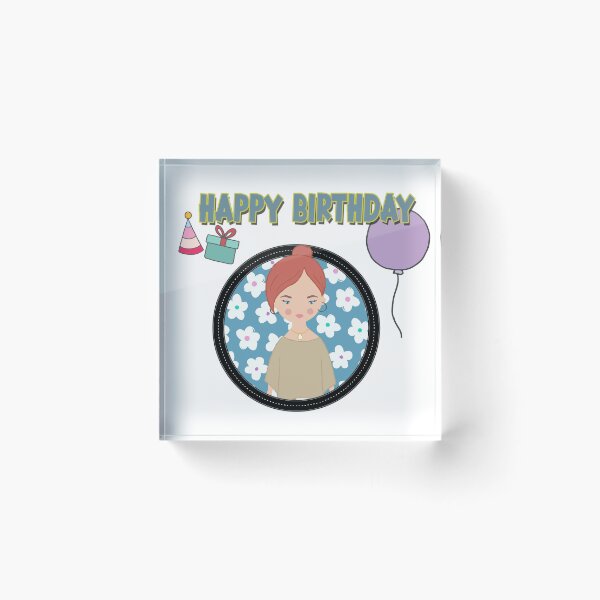 Item preview, Happy birthday lady in circle frame designed and sold by shirayu.
