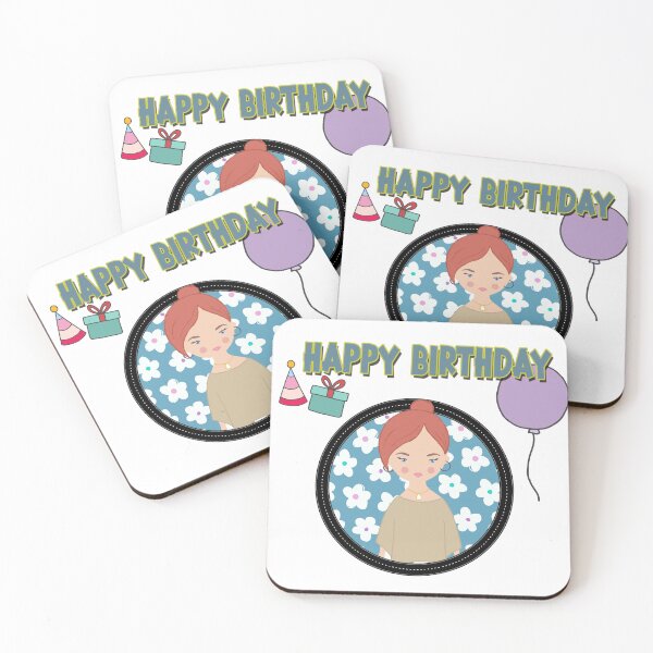 Item preview, Happy birthday lady in circle frame designed and sold by shirayu.
