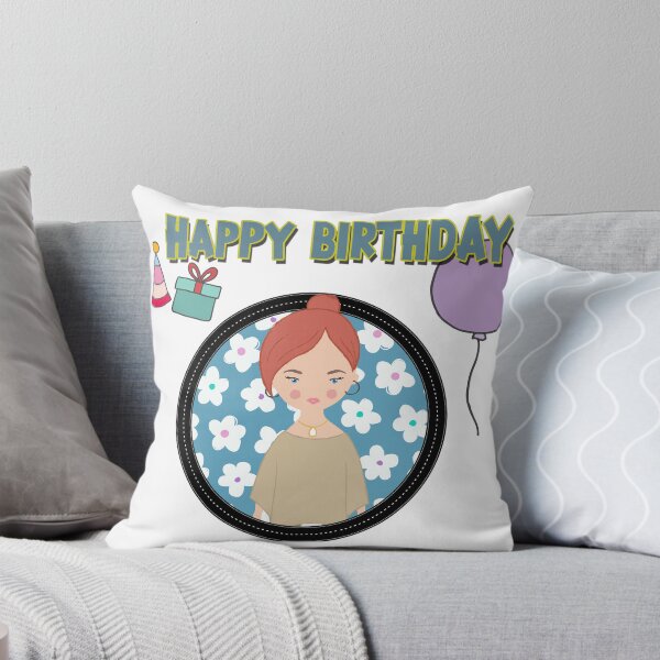 Item preview, Happy birthday lady in circle frame designed and sold by shirayu.