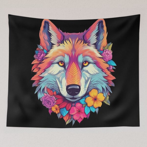 Item preview, Colorful Wolf with Spring Flowers for Free Souls  designed and sold by NapNapSleeper.