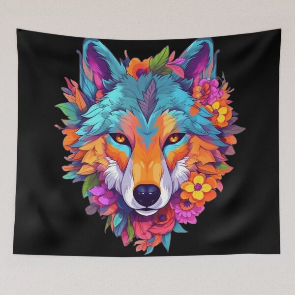 Item preview, Colorful Wolf with Spring Flowers for Free Souls  designed and sold by NapNapSleeper.