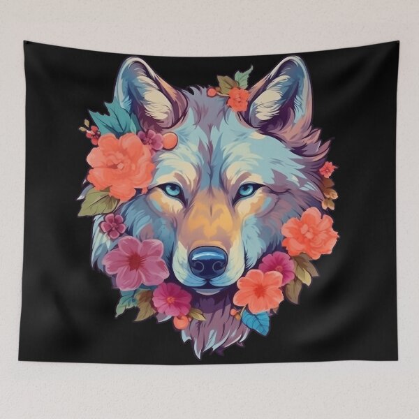 Item preview, Colorful Wolf with Spring Flowers for Free Souls  designed and sold by NapNapSleeper.