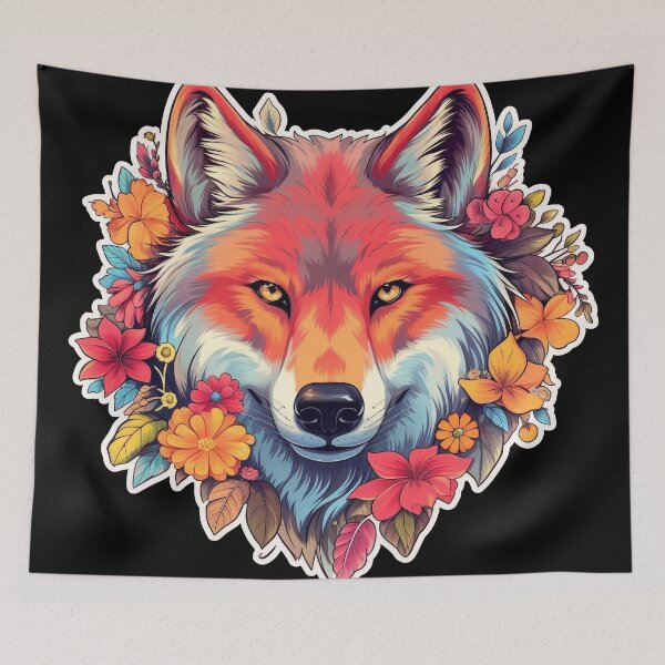 Item preview, Colorful Wolf-Fox with Spring Flowers for Free Souls  designed and sold by NapNapSleeper.
