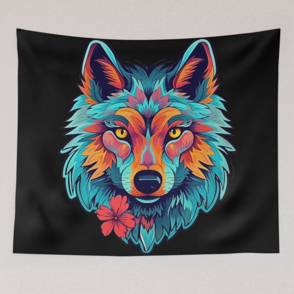 Item preview, Colorful Wolf with Spring Flowers for Free Souls  designed and sold by NapNapSleeper.