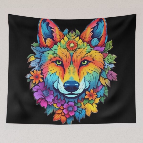 Item preview, Colorful Wolf with Spring Flowers for Free Souls  designed and sold by NapNapSleeper.