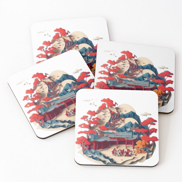 Item preview, Chinese-inspired Isometric Paper: Vibrant Colours, Circular Layout, and Traditional House designed and sold by RedArtG09.