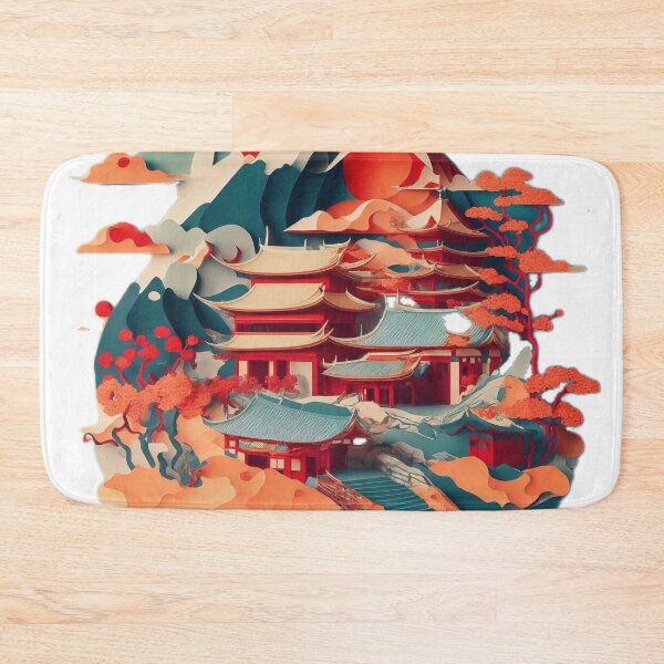 Item preview, Captivating Isometric Chinese Paper: Colourful Circle, Traditional House, and Moonlit Sky designed and sold by RedArtG09.