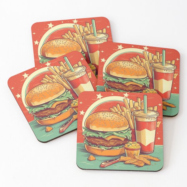 Item preview, Retro Delights: Burger, Fries, Shake, and Iced Tea - Optical Illusion Paintings in Vibrant Comics Style designed and sold by Bee Happy Creative™.