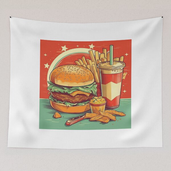 Item preview, Retro Delights: Burger, Fries, Shake, and Iced Tea - Optical Illusion Paintings in Vibrant Comics Style designed and sold by Bee Happy Creative™.