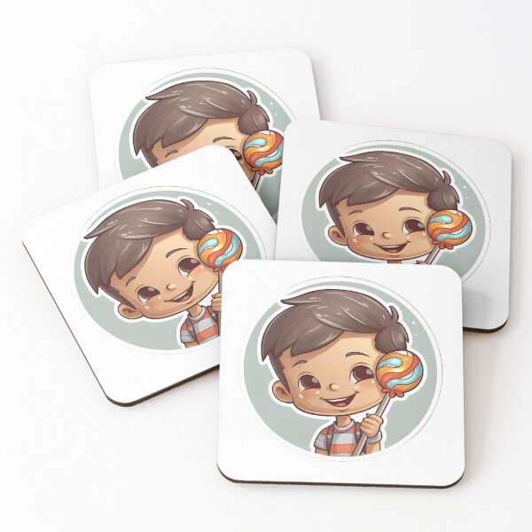 Item preview, little boy with lollipop black hair-striped red t shirt designed and sold by GediaPrints.
