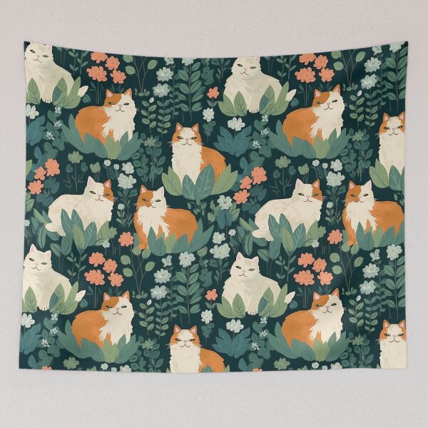Item preview, Cats & Wildflowers Cottagecore Whimsy designed and sold by mp0914.