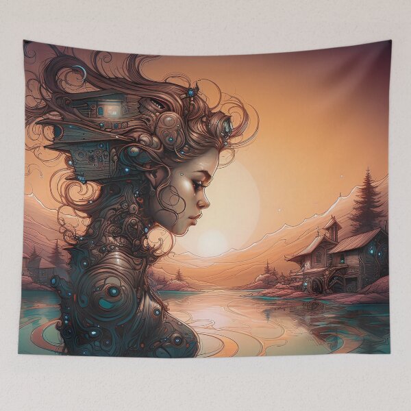Item preview, cyborg Water Girl-bold styles-dreamy mood-madness-abstract-detailed-epic-painterly designed and sold by Hermossa-Art.