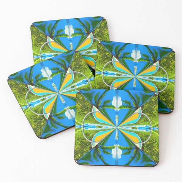 Item preview, Gorgeous geometric patchwork painting of exotic summer vacations: Blue sky Beach Sun Coconut Sand - Inspiring gift idea to escape to paradise! designed and sold by Ralek.