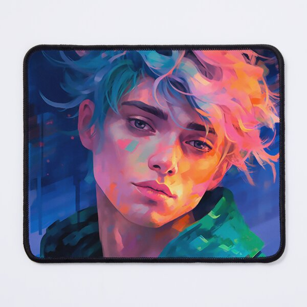 Item preview, Aesthetic Boy with Light Blue and Pink Semi-Short Hair | Anime Boy designed and sold by ExtrovArt.