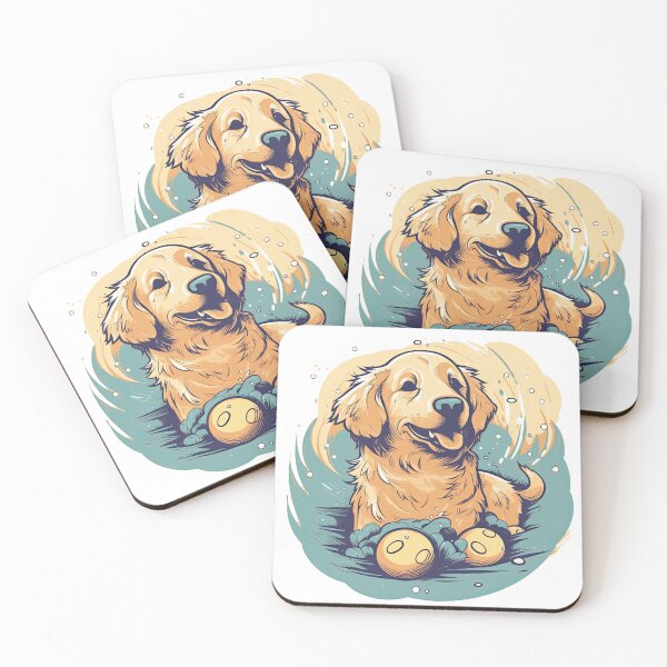 Item preview, Golden Paws artwork : Playful Golden Retrievers in Puppy Apparel designed and sold by DooodleGod.
