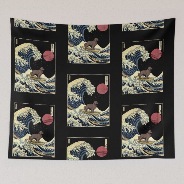 Item preview, Flat Coated Retriever Kanagawa Japanese Surfing Wave designed and sold by rafaeltto.