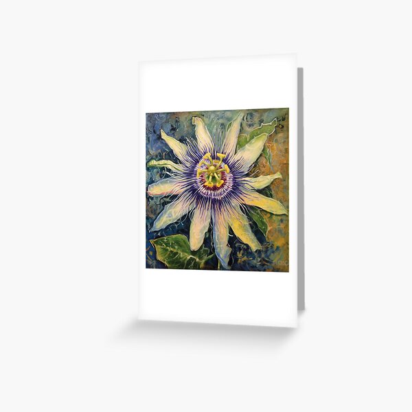 Folk Art Single White Passion Flower Bloom Greeting Card