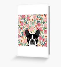 Boston Terrier floral dog head cute pet portrait gifts for boston terriers must haves Greeting Card