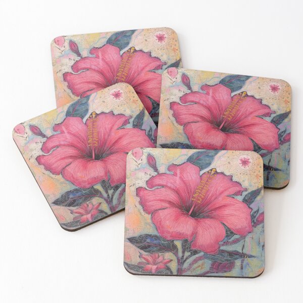 Item preview, Pink Hibiscus Flower in art brut style designed and sold by EpicFoxArt.