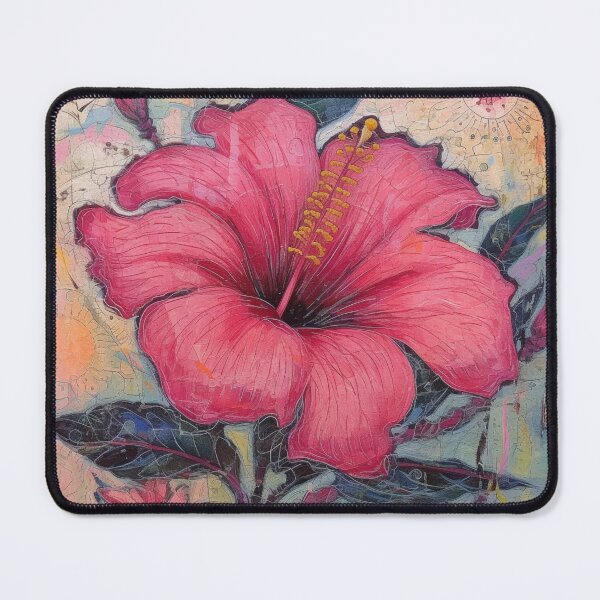 Item preview, Pink Hibiscus Flower in art brut style designed and sold by EpicFoxArt.