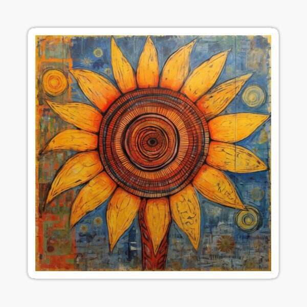 Bright Folk Art Sunflower Bloom Sticker